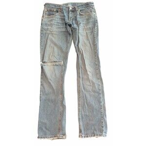 ICE.J Iceberg Men’s Distressed Jeans 32x32 Blue Raw Hem Straight Leg